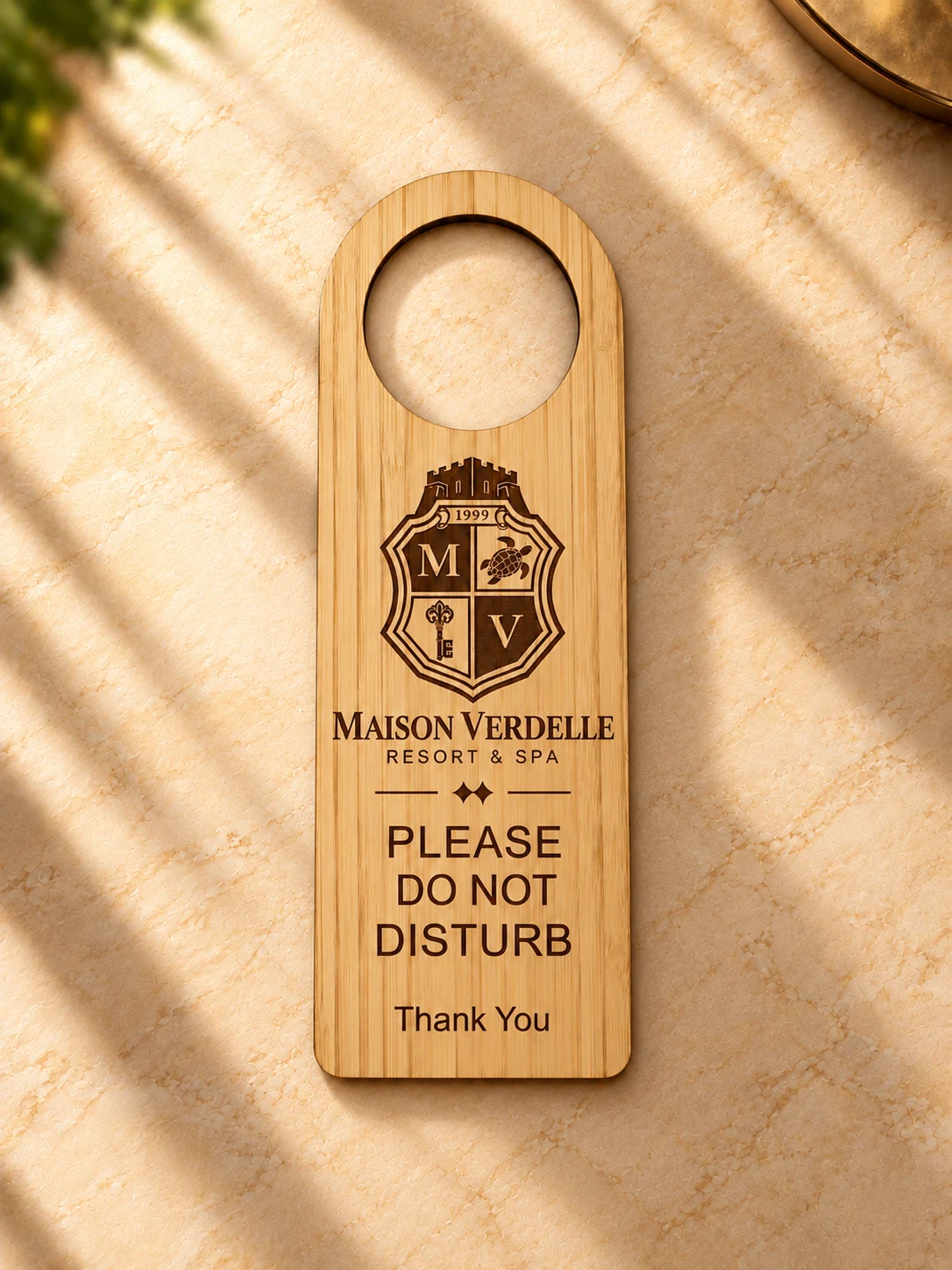 Bamboo Do Not Disturb door hanger with a hotel logo