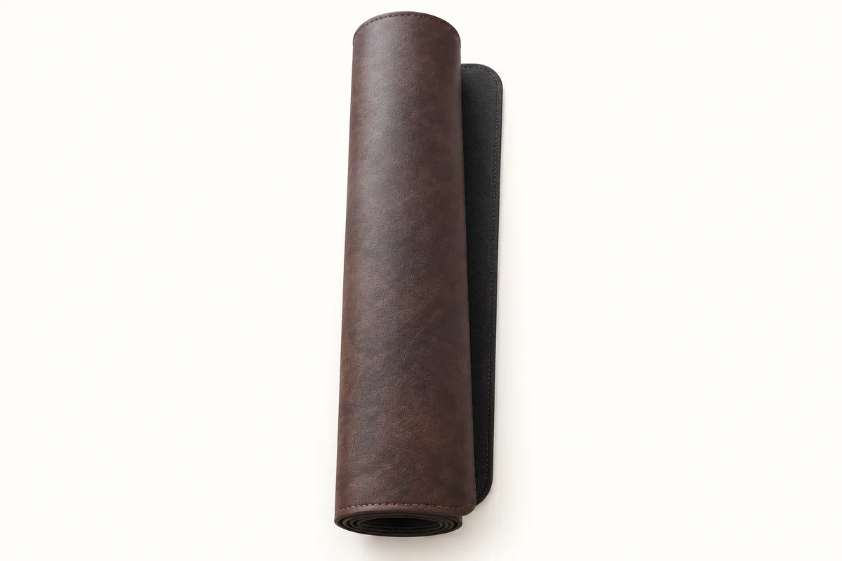 Executive desk pad rolled up: rollable leather-look pad with non-slip base