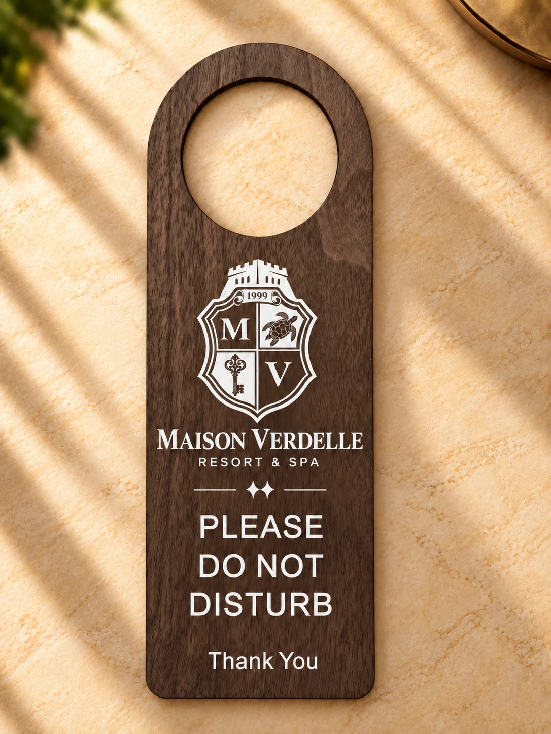 Printed walnut: Darker walnut, logo and messages printed in white on both sides for a crisp, readable finish.